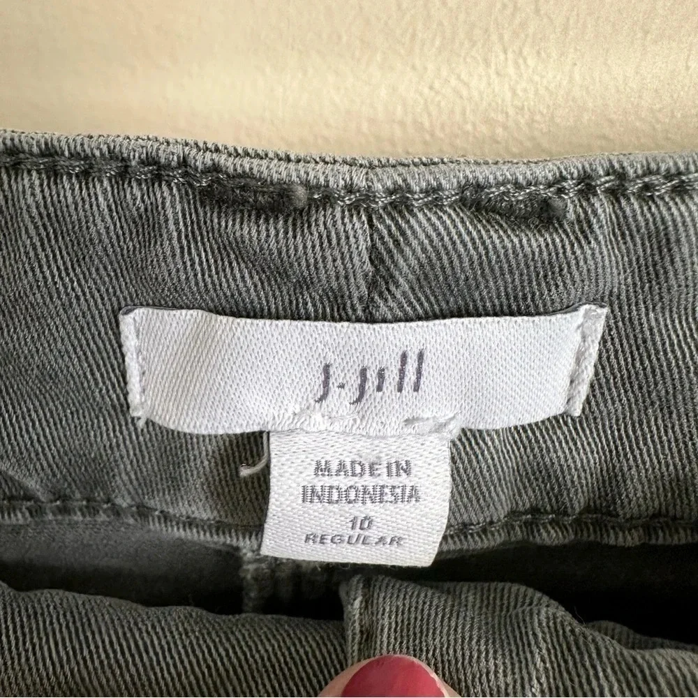 J Jill Womens size 10 Gray Cropped Chino Pants Tencel Cotton Drawstring‎ Boho